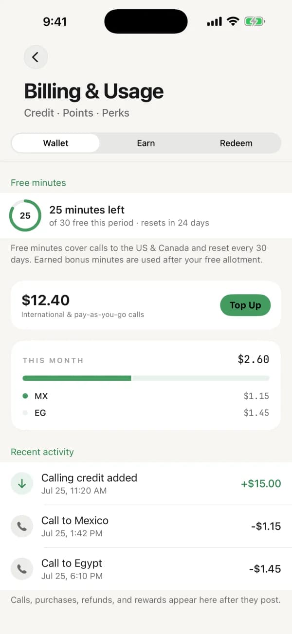 AvoCall free minutes and calling credit on iPhone